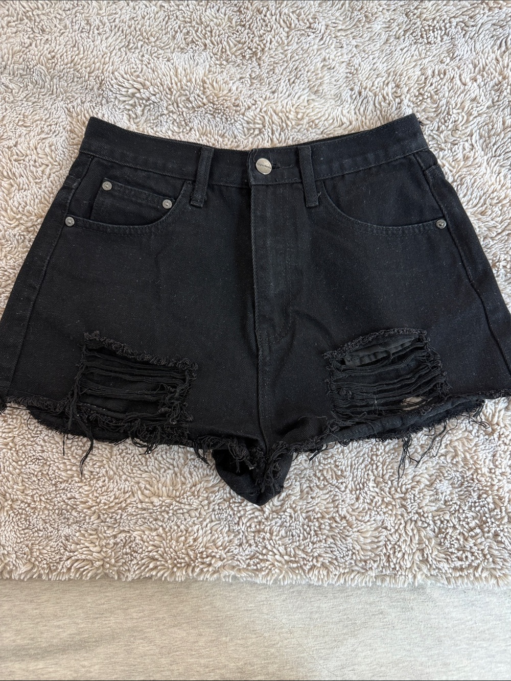 Superdown black denim shorts